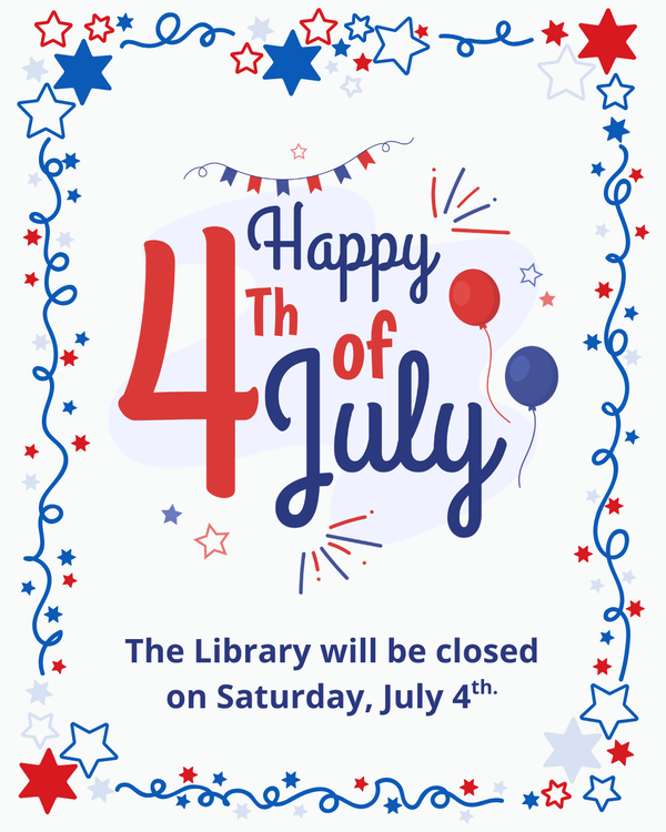 Red and blue text on white banner informing July 4th closure.