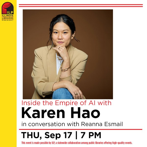 Karen Hao Banner for Virtual Program from Illinois Libraries Present